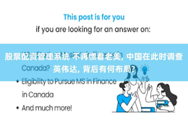 股票配资管理系统 不再惯着老美, 中国在此时调查英伟达, 背后有何布局?