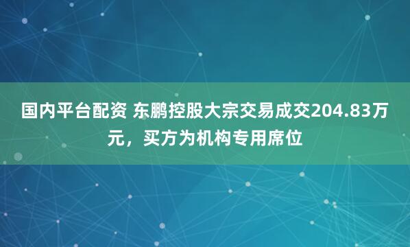 国内平台配资 东鹏控股大宗交易成交204.83万元，买方为机构专用席位