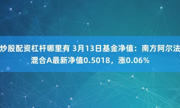 炒股配资杠杆哪里有 3月13日基金净值：南方阿尔法混合A最新净值0.5018，涨0.06%